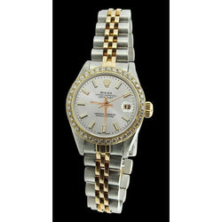 diamanten rand dame Rolex Datumjust horloge tweekleurige jubileumarmband