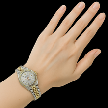 Afbeelding in Gallery-weergave laden, diamanten rand dame Rolex Datumjust horloge tweekleurige jubileumarmband
