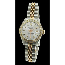 Afbeelding in Gallery-weergave laden, diamanten rand dame Rolex Datumjust horloge tweekleurige jubileumarmband

