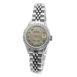 diamanten rand grijze Romeinse dames Rolex-horloge roestvrijstalen jubileumarmband