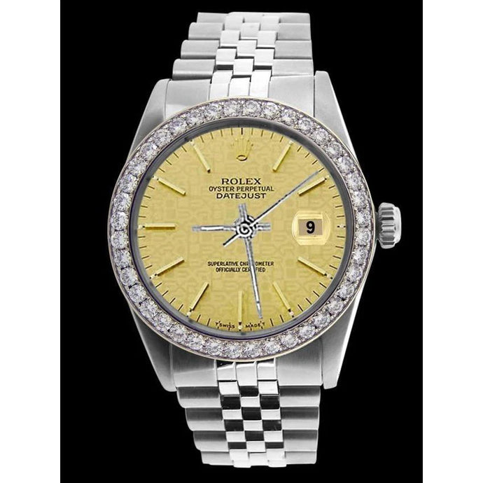 diamanten rand heren Rolex-horloge champagne stok wijzerplaat roestvrij staal jubileum snel ingesteld
