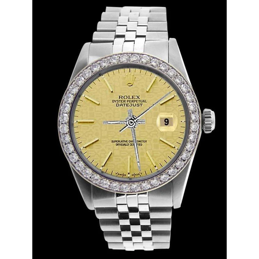 diamanten rand heren Rolex-horloge champagne stok wijzerplaat roestvrij staal jubileum snel ingesteld
