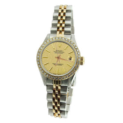diamanten rand jubileum roestvrij staal en gouden Rolex Datumjust Stok-wijzerplaat dame