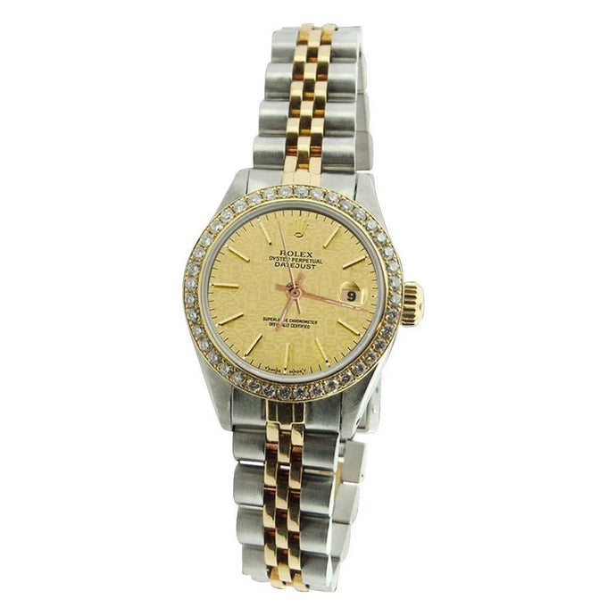 diamanten rand jubileum roestvrij staal en gouden Rolex Datumjust Stok-wijzerplaat dame
