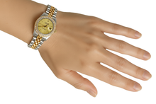 Afbeelding in Gallery-weergave laden, diamanten rand jubileum roestvrij staal en gouden Rolex Datumjust Stok-wijzerplaat dame P2
