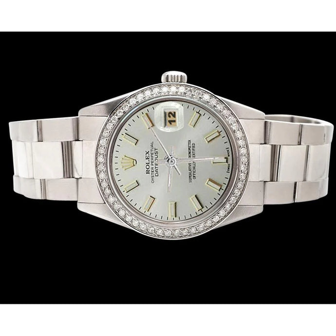 diamanten rand roestvrij staal Oester witte stok wijzerplaat Rolex Datumjust horloge SNELLE INSTELLING
