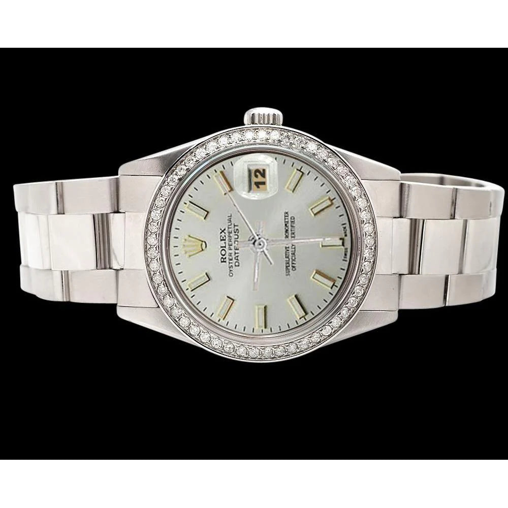 diamanten rand roestvrij staal Oester witte stok wijzerplaat Rolex Datumjust horloge SNELLE INSTELLING
