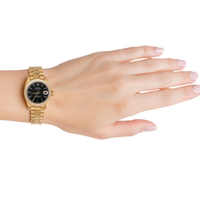 Afbeelding in Gallery-weergave laden, diamanten rand zwarte stok wijzerplaat Rolex voorzitter Stijl horloge Datumjust geel goud P2

