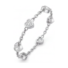 Afbeelding in Gallery-weergave laden, Diamanten hart station-armband 3 karaat labgekweekt lunette 14K witgoud 7 inch
