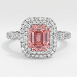 Padparadscha saffier ring 3,8 karaat natuurlijke smaragd dubbele halo 14k witgoud