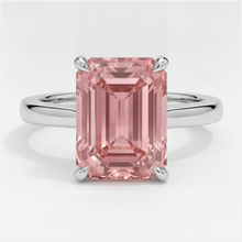 Afbeelding in Gallery-weergave laden, Solitairering van 14k witgoud met 2,5 karaat echte perzikkleurige smaragdgeslepen padparadscha-saffier
