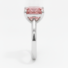 Afbeelding in Gallery-weergave laden, Solitairering van 14k witgoud met 2,5 karaat echte perzikkleurige smaragdgeslepen padparadscha-saffier
