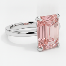 Afbeelding in Gallery-weergave laden, Solitairering van 14k witgoud met 2,5 karaat echte perzikkleurige smaragdgeslepen padparadscha-saffier

