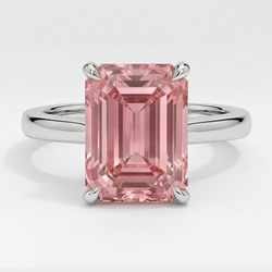Solitairering van 14k witgoud met 2,5 karaat echte perzikkleurige smaragdgeslepen padparadscha-saffier