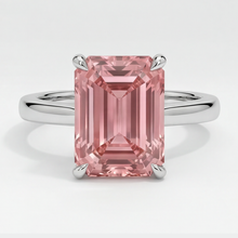 Afbeelding in Gallery-weergave laden, Solitairering van 14k witgoud met 2,5 karaat echte perzikkleurige smaragdgeslepen padparadscha-saffier
