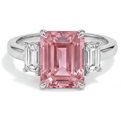 Padparadscha Ring 2,9 Karaat Echte Smaragdgeslepen Saffier en Witte Baguette Driesteens Glad 14k Goud
