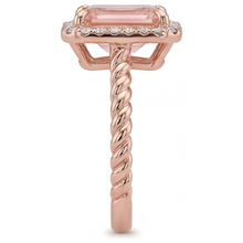 Afbeelding in Gallery-weergave laden, Ring met oranje Padparadscha saffier van 2,5 karaat, halo van echte smaragd in 14K roségoud
