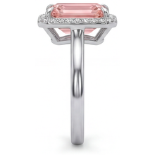 Afbeelding in Gallery-weergave laden, Perziksaffier verlovingsring 2,8 karaat echte smaragd padparadscha halo 14k witgoud
