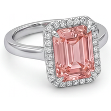 Afbeelding in Gallery-weergave laden, Perziksaffier verlovingsring 2,8 karaat echte smaragd padparadscha halo 14k witgoud
