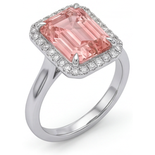 Afbeelding in Gallery-weergave laden, Perziksaffier verlovingsring 2,8 karaat echte smaragd padparadscha halo 14k witgoud
