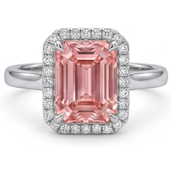Perziksaffier verlovingsring 2,8 karaat echte smaragd padparadscha halo 14k witgoud