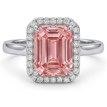 Afbeelding in Gallery-weergave laden, Perziksaffier verlovingsring 2,8 karaat echte smaragd padparadscha halo 14k witgoud
