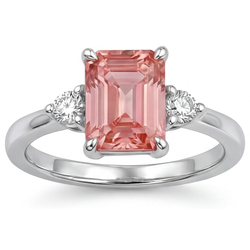 Smaragdslijpsel padparadscha saffier 2,9 karaat echte driesteensring 14k witgoud