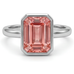 Perzikkleurige saffier 2,5 karaat natuurlijke smaragdgeslepen padparadscha Lunette solitairering 14K Witgoud