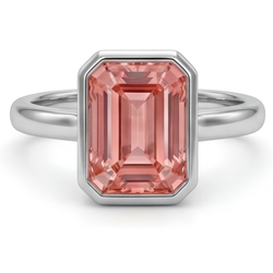 Perzikkleurige saffier 2,5 karaat natuurlijke smaragdgeslepen padparadscha solitairering met lunette van 14k witgoud