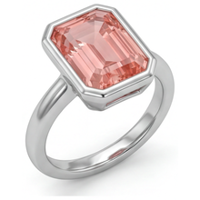 Afbeelding in Gallery-weergave laden, Perzikkleurige saffier 2,5 karaat natuurlijke smaragdgeslepen padparadscha Lunette solitairering 14K Witgoud

