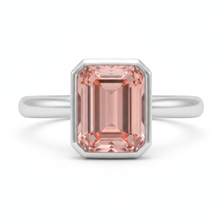 Perzikkleurige saffier 2,5 karaat echte smaragdgeslepen padparadscha lunette solitairering 14k witgoud