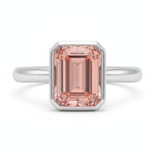 Afbeelding in Gallery-weergave laden, Perzikkleurige saffier 2,5 karaat echte smaragdgeslepen padparadscha lunette solitairering 14k witgoud
