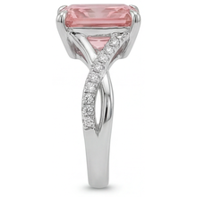 Afbeelding in Gallery-weergave laden, Perzikkleurige saffier 3,3 karaat echte smaragd padparadscha bypass-ring 14K Witgoud

