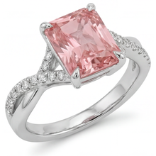 Afbeelding in Gallery-weergave laden, Perzikkleurige saffier 3,3 karaat echte smaragd padparadscha bypass-ring 14K Witgoud
