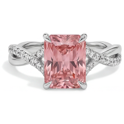 Perzikkleurige saffier 3,3 karaat echte smaragd padparadscha bypass-ring 14K Witgoud