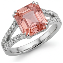 Afbeelding in Gallery-weergave laden, Antieke padparadscha saffier ring 3,3 karaat echte smaragd gespleten scheen 14k witgoud
