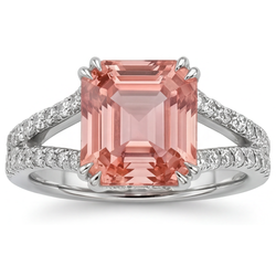 Antieke padparadscha saffier ring 3,3 karaat echte smaragd gespleten scheen 14k witgoud
