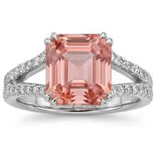 Afbeelding in Gallery-weergave laden, Antieke padparadscha saffier ring 3,3 karaat echte smaragd gespleten scheen 14k witgoud
