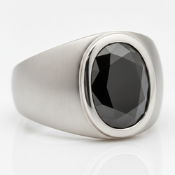 Zwarte Diamant Verlovingsring 3,79 Karaat Echte Ovale Fantasie Lunette Platina