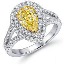 Afbeelding in Gallery-weergave laden, Fancy Gele Diamant Halo Ring 1,50 karaat 14 Karaat Tweekleurig Goud – vooraanzicht

