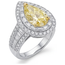 Afbeelding in Gallery-weergave laden, Peervormig Fancy Gele Diamant ring in 14 Karaat Tweekleurig Goud – profielaanzicht

