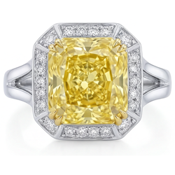 Pavé Fancy Gele Diamant Halo Ring 4,25 karaat – Bicolor 14K Goud
