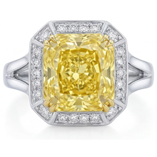 Afbeelding in Gallery-weergave laden, Halo Ring Bicolor 14K Goud met Fancy Gele Diamant – hoofdaanzicht
