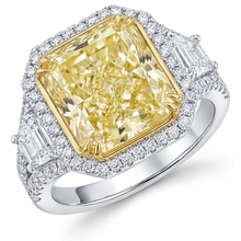Afbeelding in Gallery-weergave laden, Fancy Gele Diamant Halo Ring 4-karaat Bicolor 14K Goud – hoofdaanzicht
