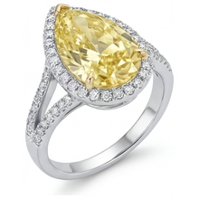 Afbeelding in Gallery-weergave laden, Luxe Fancy Gele Diamant Halo Verlovingsring 3 karaat – zijaanzicht
