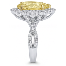 Afbeelding in Gallery-weergave laden, Halo Verlovingsring Bicolor 14K Goud met Fancy Gele Diamant – achteraanzicht
