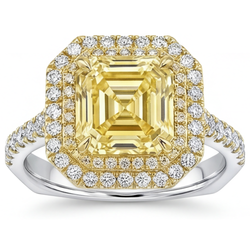 Pavé Halo Zetting Ring – Fancy Gele Diamant 2,5 karaat Bicolor