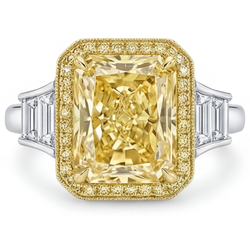 Fancy Gele Diamant VVS Ring 2 karaat in 14 Karaat Tweekleurig