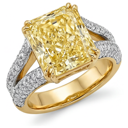 Briljant Ring met Pavé Fancy Gele Diamant – 2 karaat