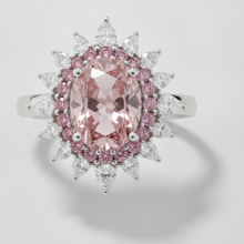 Afbeelding in Gallery-weergave laden, Verlovingsring met roze edelsteen, echte ovale fancy diamant, semi-halo, platina
